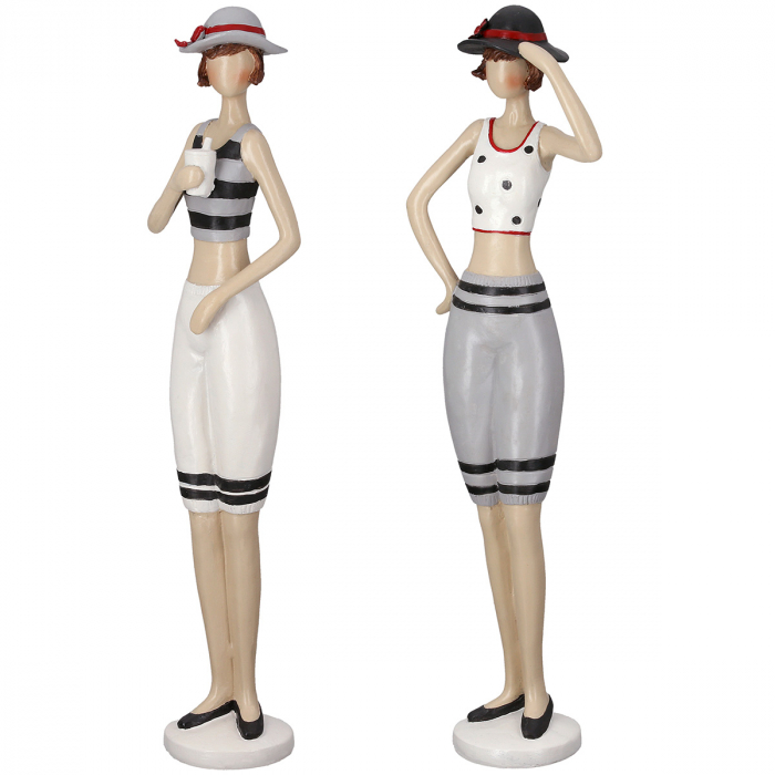 Figurină, Sirenă, Motiv pălărie, punctată, dungi, Rășină sintetică, crem, gri, PU 2, 2 asortate, L. 7 cm, L. 12 cm, H 37 cm [1]