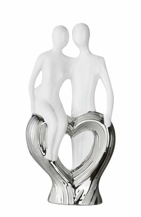 Figurina Sitting on heart, ceramica, alb/argintiu, 12x24x6 cm [2]