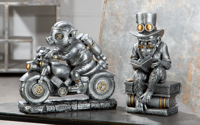 Figurina Steampunk Motor, Rasina, Argintiu, 7x23x21 cm