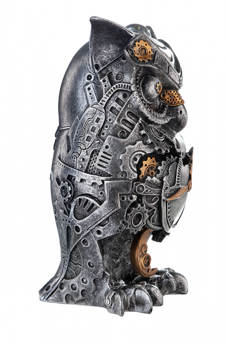 Figurina Steampunk Owl, Rasina, Argintiu/Auriu, 13x21x10 cm [2]