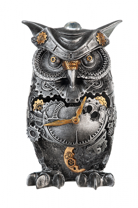 Figurina Steampunk Owl, Rasina, Argintiu/Auriu, 13x21x10 cm [5]