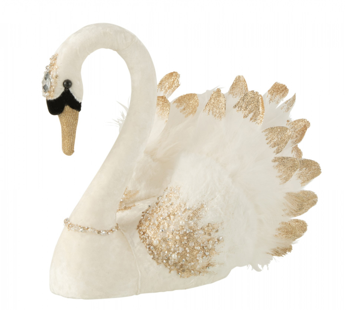 Figurina Swan Sitting Feathers, Fibre sintetice, Alb, 36x20x30 cm