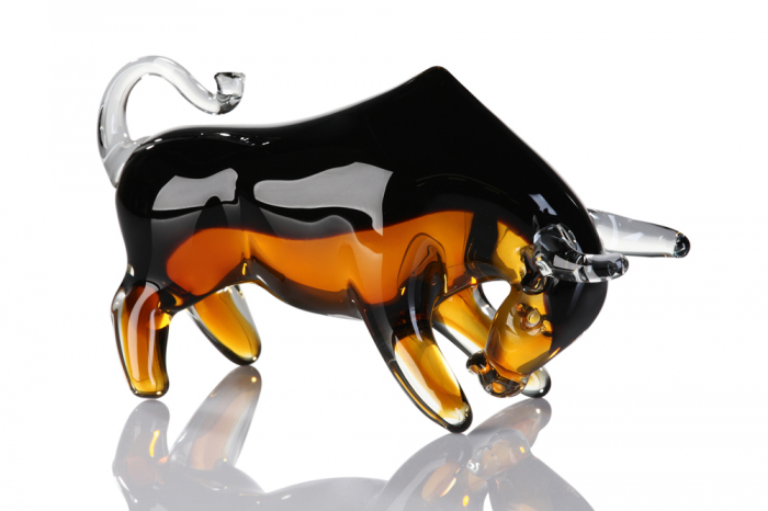 Figurina taur bull, sticla, cmaro negru, 21x12x7 cm