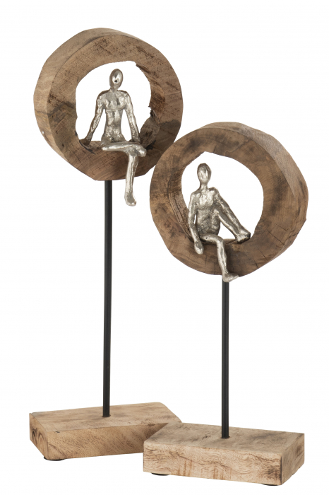 Figurina Thinker Ring, Aluminiu/Lemn, Argintiu/Natural, 18x11x48 cm [2]