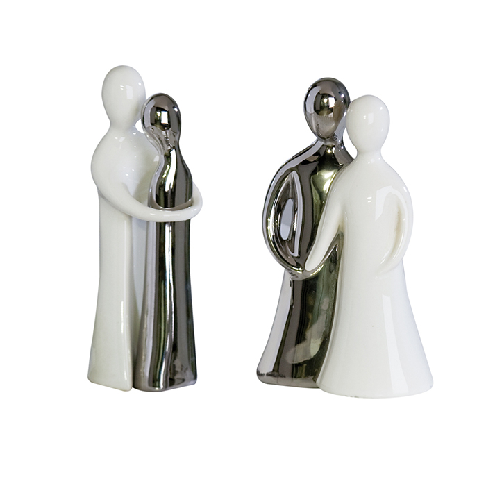 Figurina Together, ceramica, alb argintiu, 7.5x12 cm