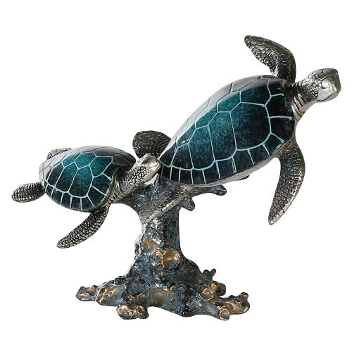 Figurina turtle on stone Josie, rasina, albastru argintiu, 12x24x19 cm