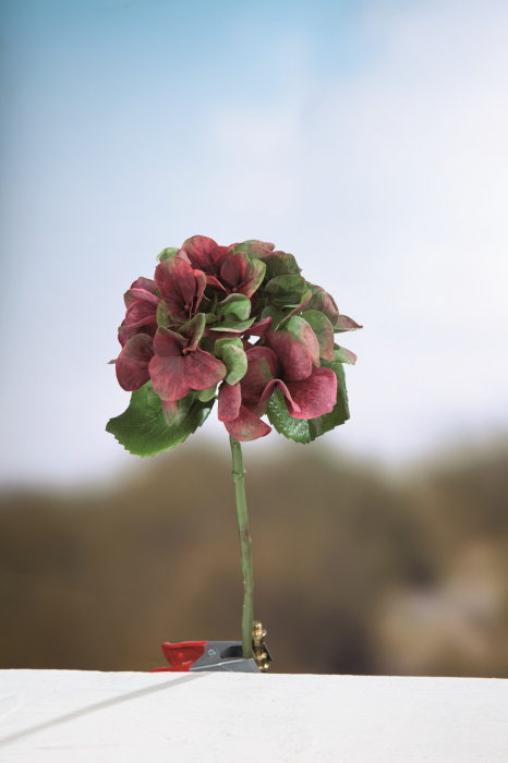 Floare artificiala Hydragea, Fibre artificiale, Mov Verde, 33 cm
