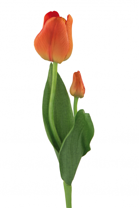 Poza Floare artificiala lalea Tulip, Fibre artificiale, Portocaliu, 34 cm