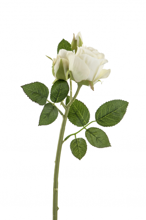 Floare artificiala Rose, Fibre artificiale, Crem, 40 cm