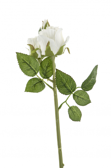 Floare artificiala trandafir Rose, Fibre artificiale, Alb, 40 cm
