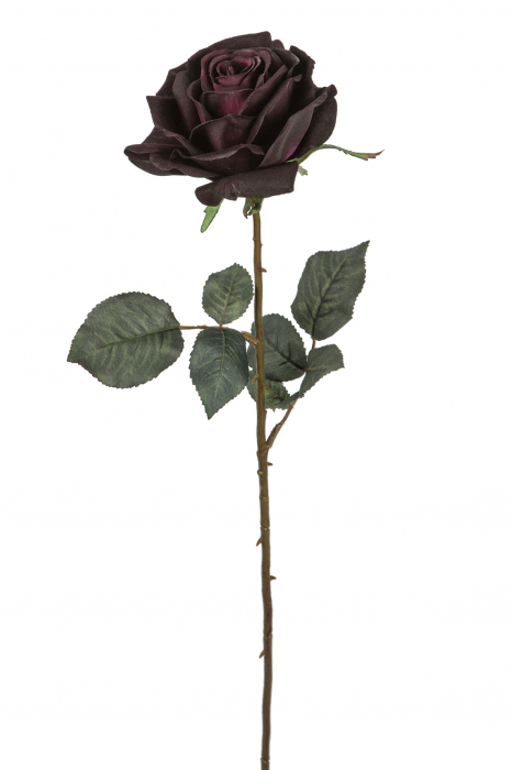 Floare artificiala trandafir Rose, Fibre artificiale, Negru Mov, 66 cm