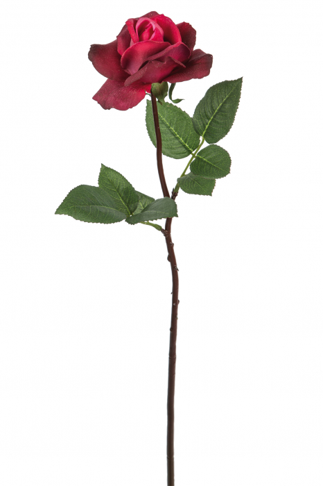 Floare artificiala trandafir Rose, Fibre artificiale, Visiniu, 68 cm