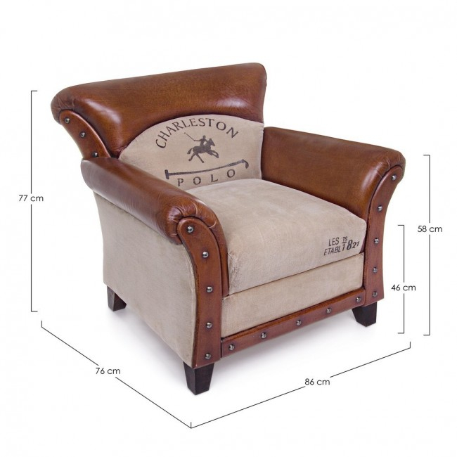 Fotoliu Charleston, Piele, Maro, 86x76x77 [3]