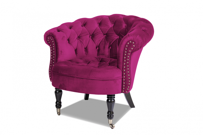 Fotoliu Filip chesterfield, roz fuchsia, spuma/catifea/lemn, 87x78x83 cm [4]
