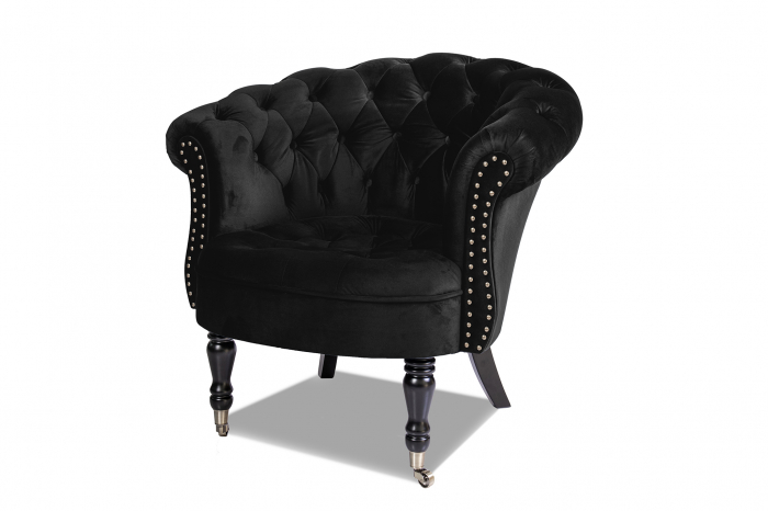 Fotoliu Filip chesterfield, negru, spuma/catifea/lemn, 87x78x83 cm [4]