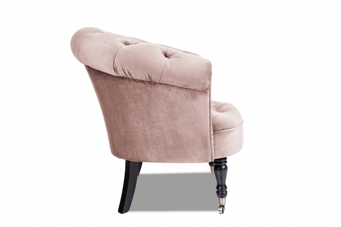 Fotoliu Filip chesterfield, roz deschis, spuma/catifea/lemn, 87x78x83 cm [2]