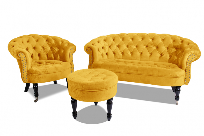 Fotoliu Filip chesterfield, galben, spuma/catifea/lemn, 87x78x83 cm [7]