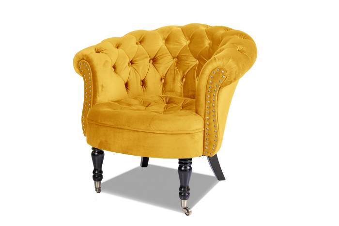Fotoliu Filip chesterfield, galben, spuma/catifea/lemn, 87x78x83 cm [4]