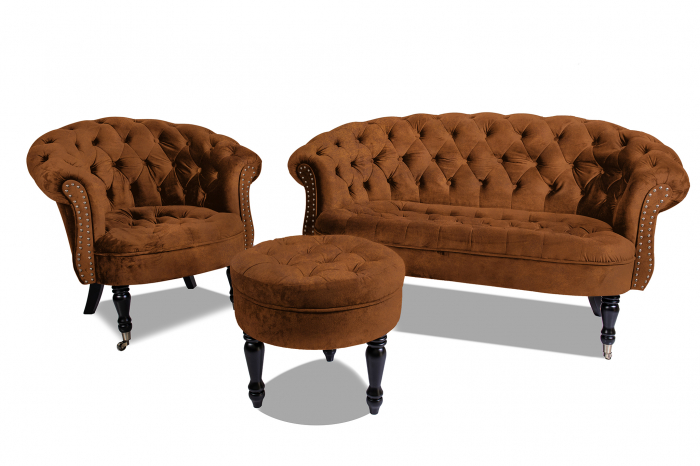 Fotoliu Filip chesterfield, maro coniac, spuma/catifea/lemn, 87x78x83 cm [7]