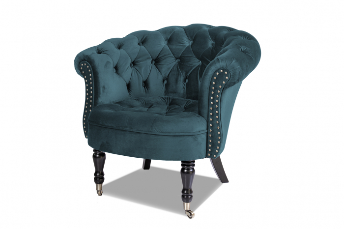 Fotoliu Filip chesterfield, albastru-verzui, spuma/catifea/lemn, 87x78x83 cm [4]