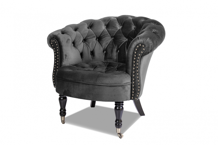 Fotoliu Filip chesterfield, gri inchis, spuma/catifea/lemn, 87x78x83 cm [4]