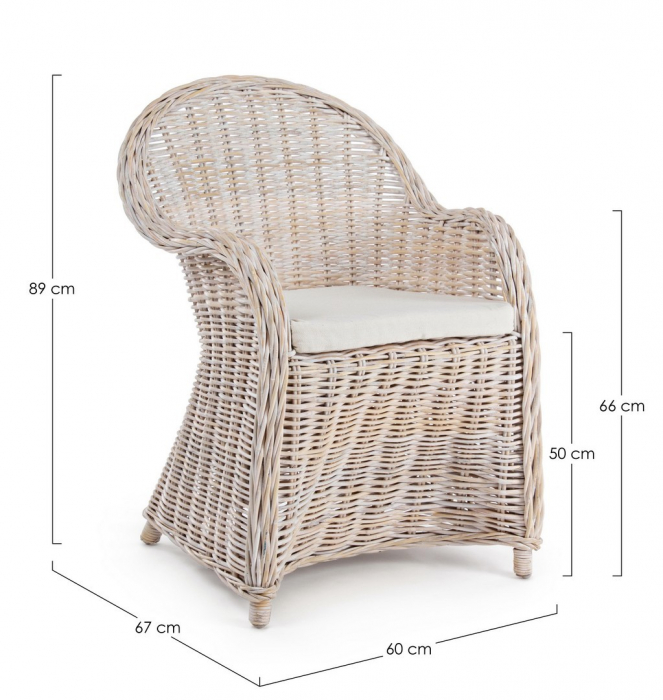 Fotoliu Martin, Lemn de rattan/Bumbac, Crem/Alb, 60x67x90 cm [7]
