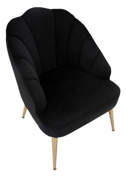 Fotoliu Shell, lemn/burete/poliester/otel, negru/auriu, 65X69X84  cm [4]