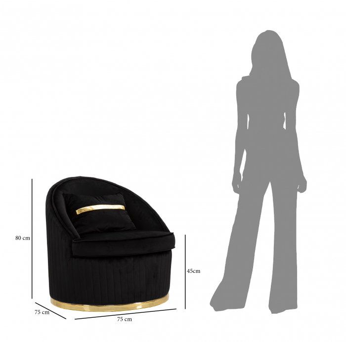 Fotoliu Space Plus, Lemn/ MDF/Fibre sintetice, Negru/ Auriu, 80x75x75 cm [2]
