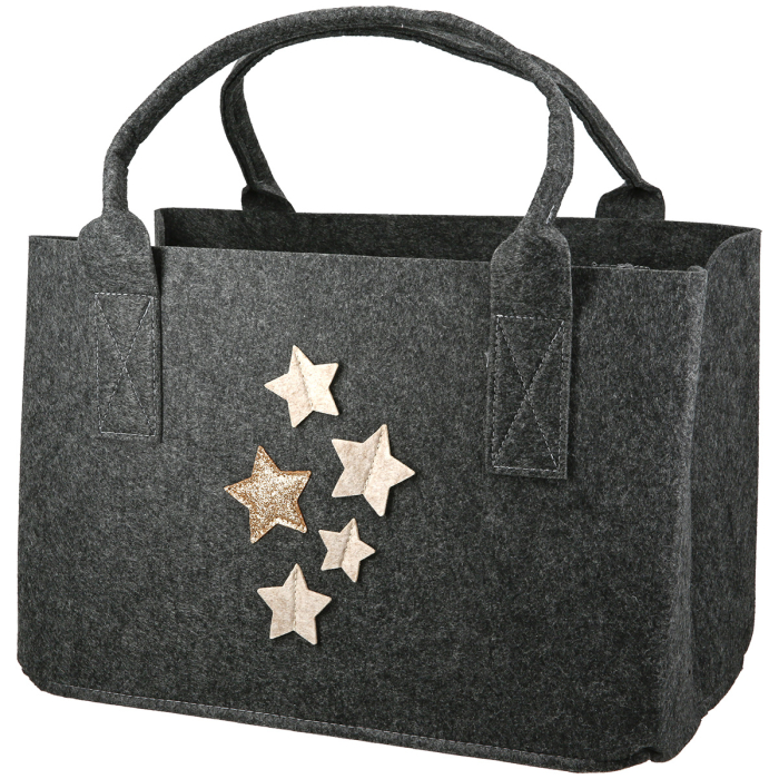 Geanta, dreptunghiulara, "Sternregen", motiv stea, fetru, bej, gri inchis, PU 4, 2 asortate, L. 25 cm, l. 40 cm, H 5 cm [4]