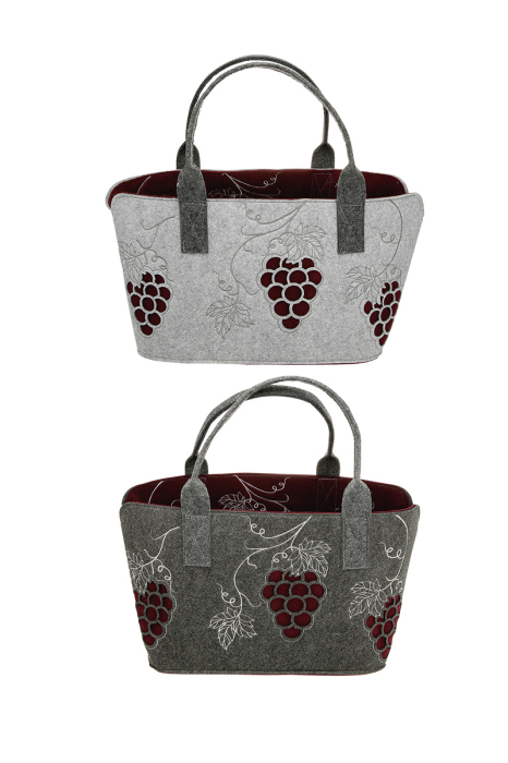 Geanta, "Wein", motiv Grapevine, fetru, gri deschis, gri inchis, PU 2, 2 asortate, L. 25 cm, l. 40 cm, H 26 cm [1]