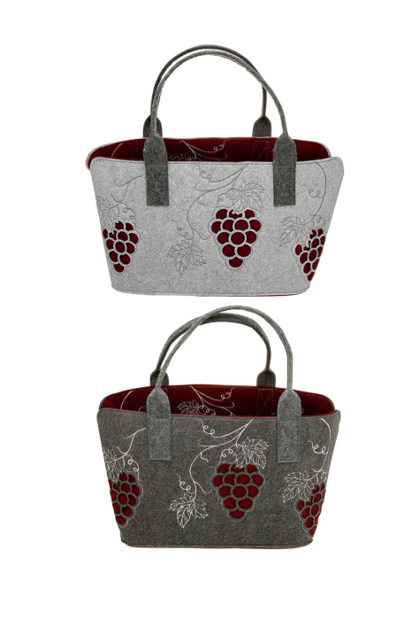 Geanta, "Wein", motiv Grapevine, fetru, gri deschis, gri inchis, PU 2, 2 asortate, L. 25 cm, l. 40 cm, H 26 cm [2]