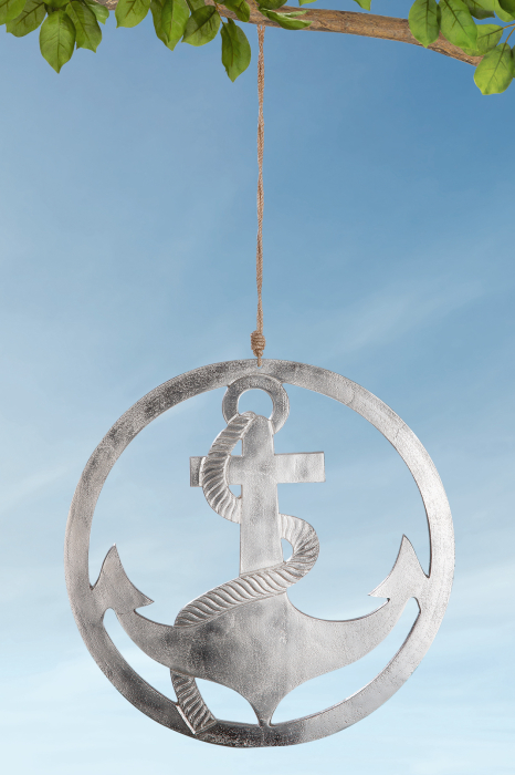 Ghirlanda Anchor in Circle, aluminiu, argintiu, 40 cm