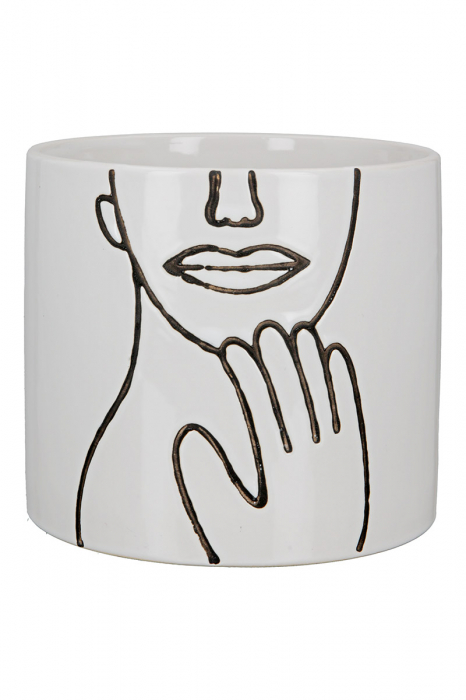Ghiveci Timido, Ceramica, Alb Negru, 13x13x13 cm