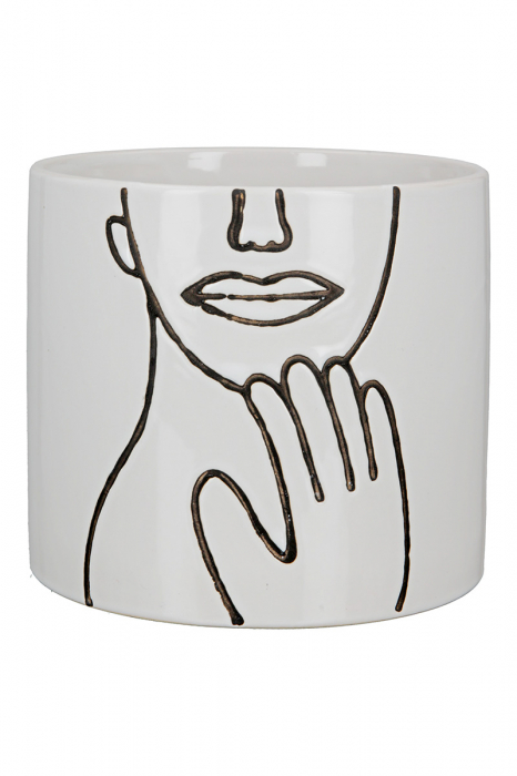 Ghiveci Timido, Ceramica, Alb/Negru, 15.5x15.5x14 cm [2]