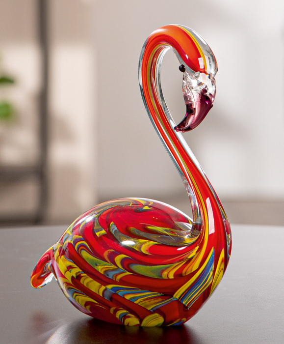 Glasart, Figurină, Pasăre, Flamingo, Sticlă, multicolor, PU 1, L. 7,5 cm, L. 14 cm, H. 17 cm [5]