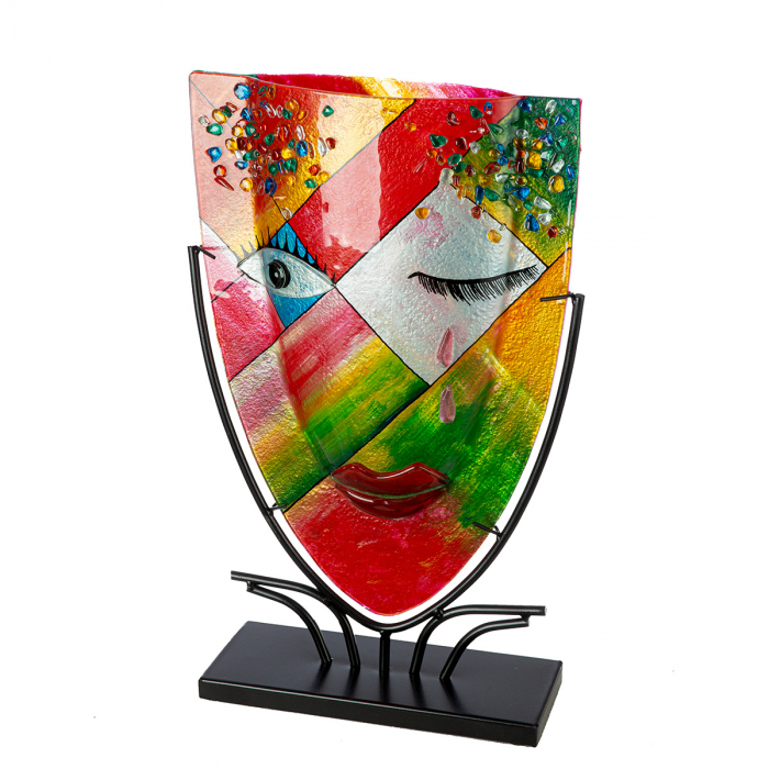 Glasart, Vaza cu fata, ovala, Dreaming, Motiv fata, Sticla, portocaliu, PU 1, L. 10,5 cm, L. 30 cm, H. 49 cm [1]
