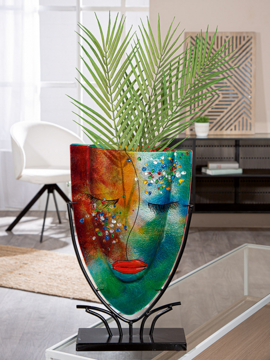 Glasart, Vaza cu fata, ovala, Violet, Motiv fata, Sticla, violet, PU 1, L. 10,5 cm, L. 30 cm, H. 49 cm [4]