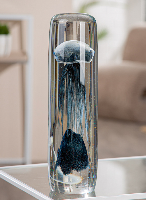Glass Art, Obiect decorativ, Qualle, Sticlă, transparent, negru, PU 1, H 31 cm, D 10 cm [4]