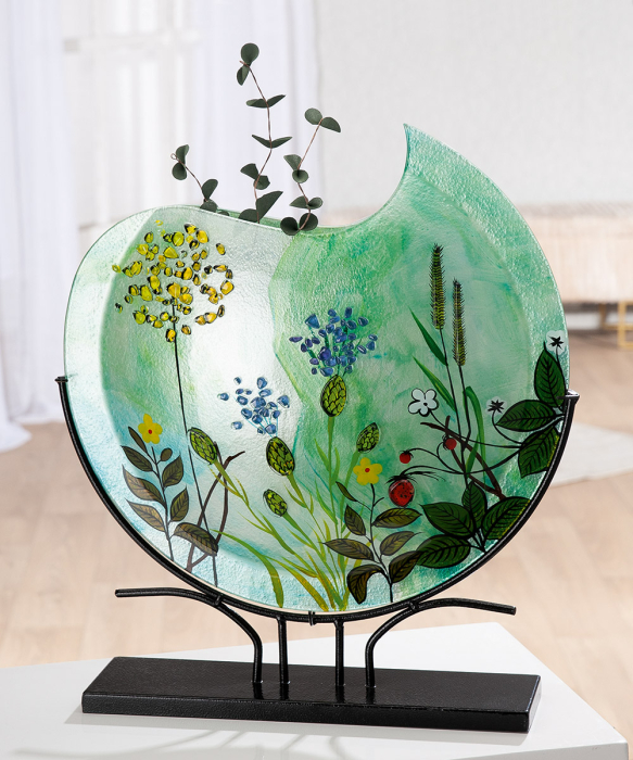 Glass Art, Vaza de podea, rotunda, "Wild Flowers", Sticla, multicolora, L. 10.5 cm, l. 50 cm, H. 48 cm [4]