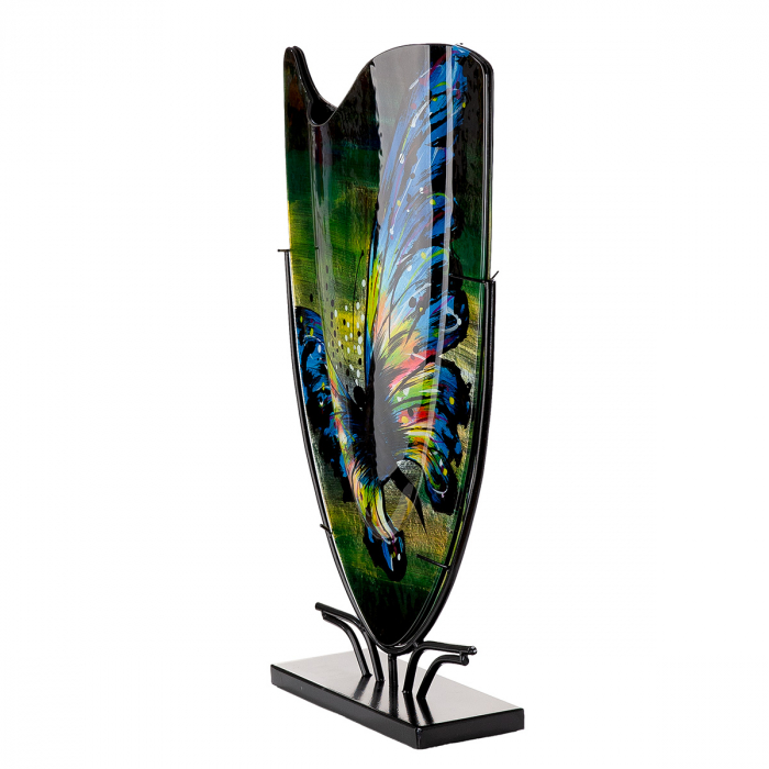 Glass Art, Vază, dreptunghiulară, motiv fluture, sticlă, albastru, verde, PU 1, L. 11 cm, l. 35 cm, H 57 cm [2]
