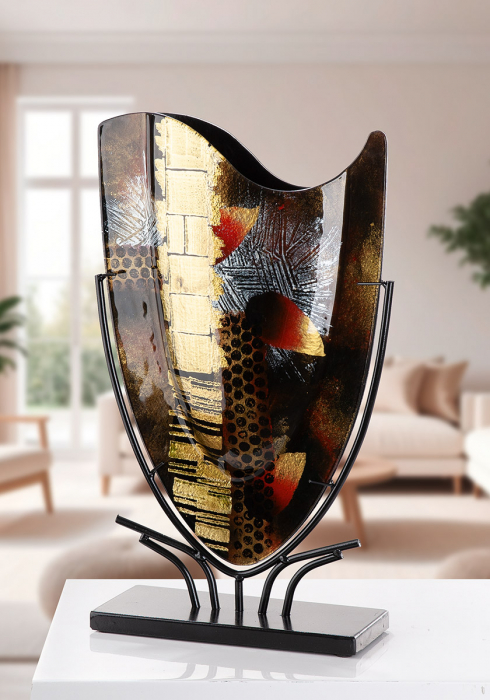 Glass Art, Vază, dreptunghiulară, Sticlă, neagră, PU 1, L. 11 cm, L. 29 cm, H 48 cm [4]