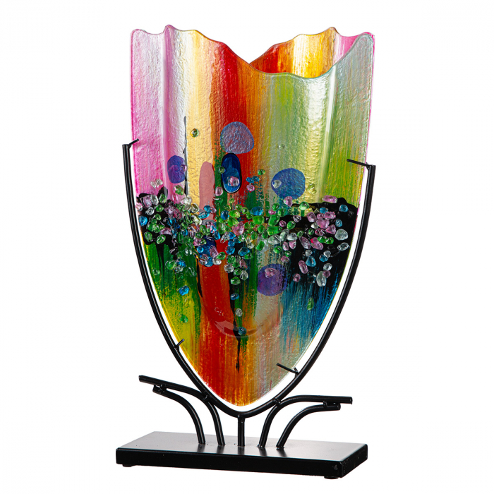 Glass Art, Vază, ovală, Sticlă, albastru, roz, PU 1, L. 11 cm, L. 30 cm, H 49 cm [1]