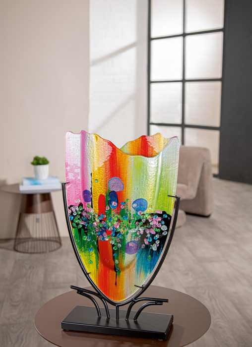 Glass Art, Vază, ovală, Sticlă, albastru, roz, PU 1, L. 11 cm, L. 30 cm, H 49 cm [5]