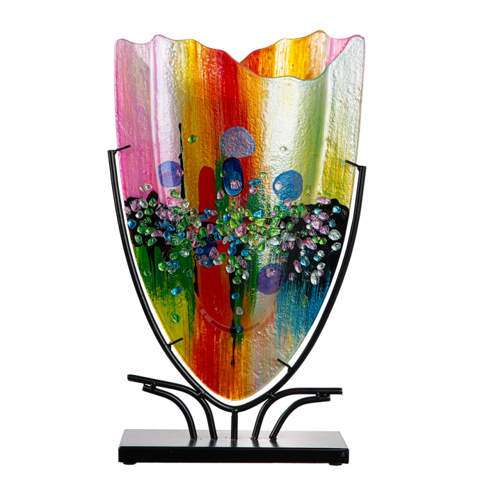 Glass Art, Vază, ovală, Sticlă, albastru, roz, PU 1, L. 11 cm, L. 30 cm, H 49 cm [2]