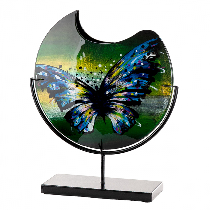Glass Art, Vază, rotundă, motiv fluture, sticlă, albastru, verde, PU 1, L. 10 cm, l. 33 cm, H 39 cm [1]