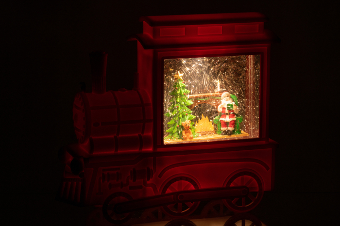 Glob cu apa, Locomotiva Craciun, plastic, rosu [3]