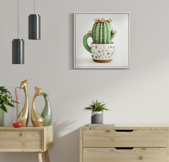 Imprimeu pe panza cu rama, vaza cu cactus -b- 40x2,8x40 cm [5]