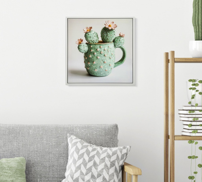 Imprimeu pe panza cu rama, vaza cu cactus -c- 40x2,8x40 cm [5]
