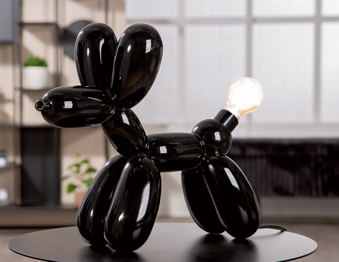 Lampă de masă, Balon, câine, Scotty, Polirășină, negru, PU 1, L. 16 cm, L. 41 cm, H. 35,5 cm [7]