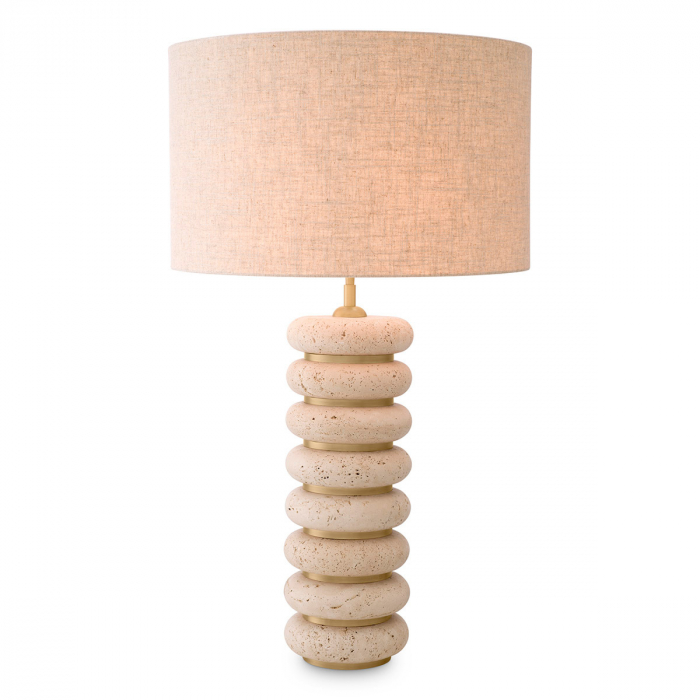 Lampă de masă, Baron travertin, finisaj din alamă cu aspect vintage, abajur inclus, Dims: W. 18 | max W. 50 | H. 85  (CM) [1]